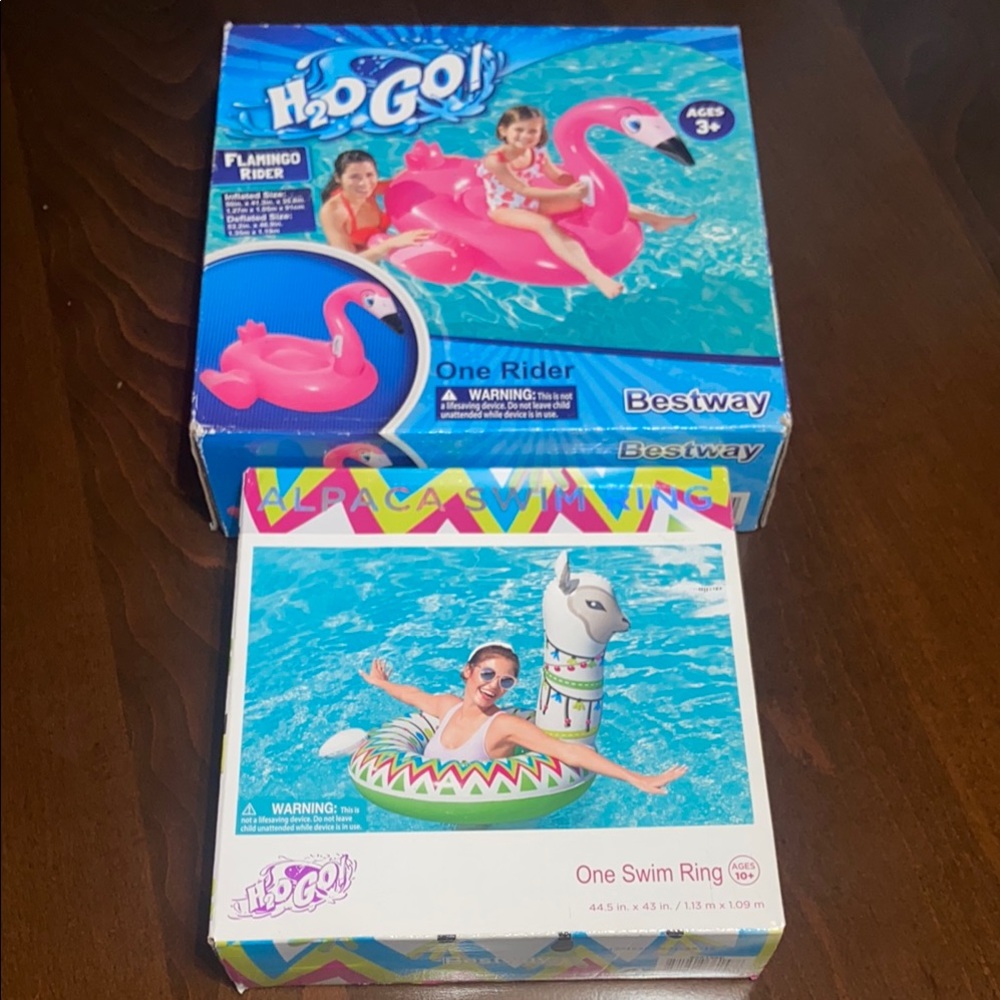 H2O GO! Pink Flamingo Ride-On and the Alpaca swim ring. New!